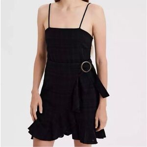 American Eagle Outfitters Black Ruffled Wrap Mini Dress